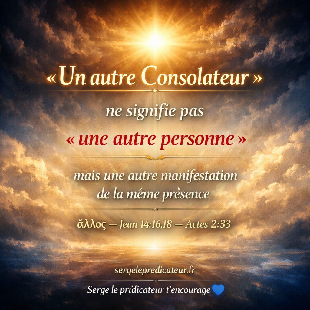 "Un autre Consolateur" ne signifie pas "une autre personne" mais une autre manifestation de la même présence